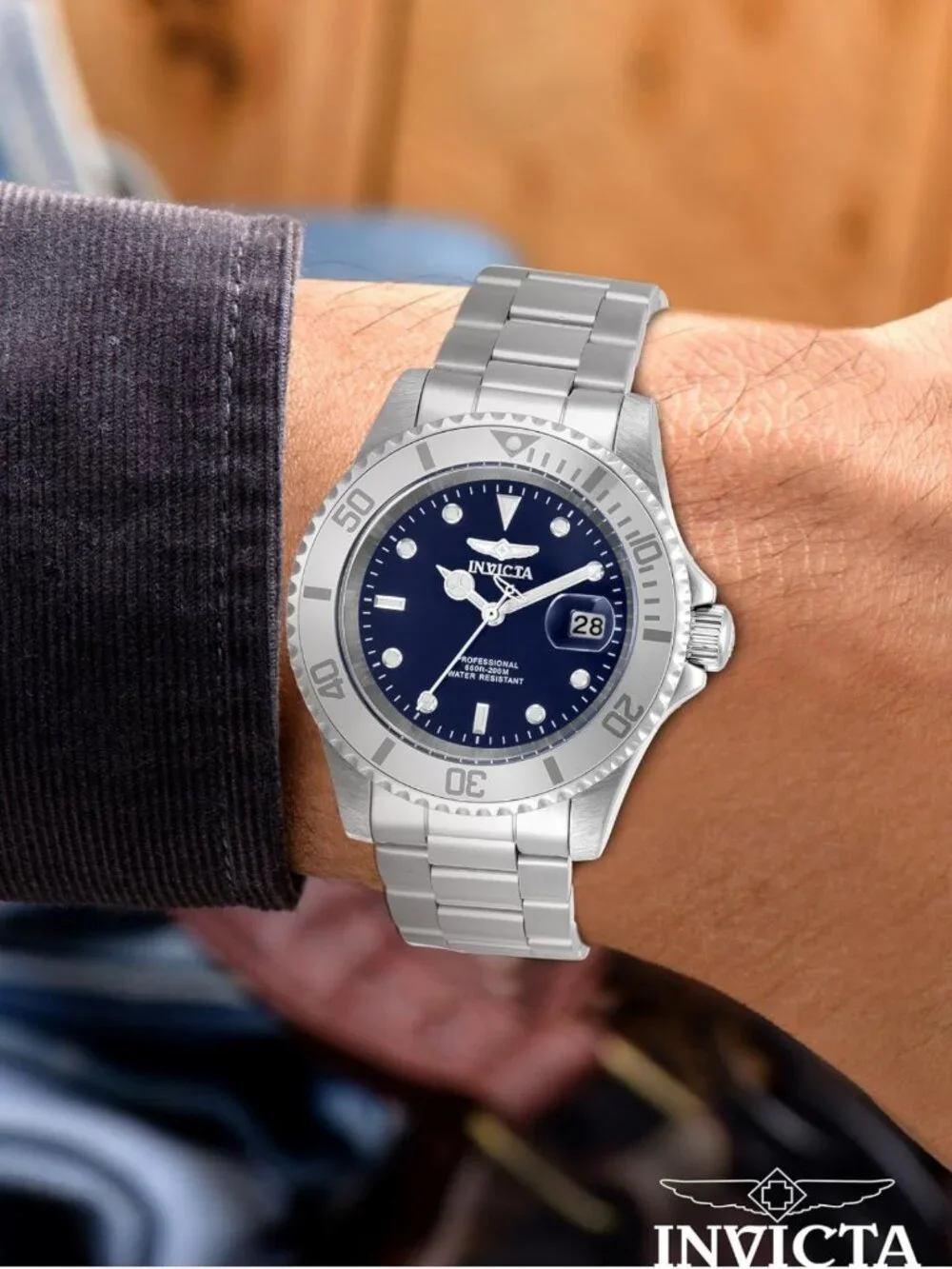 Men's 40mm Pro Diver Watch - Blue Dial, Silver Tone Stainless Steel, Water